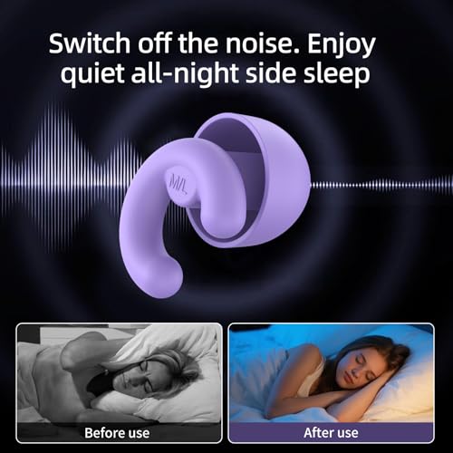 Noise Cancelling Ear Plugs Sleep 50dB NRR Side Sleep Small Ear | ultra soft silicone, reusable one-piece design, 4 sizes included, portable case - color: Purple