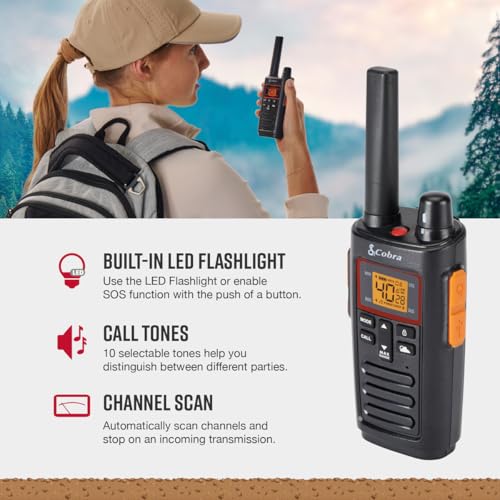 Cobra RX380 Walkie Talkies (2-Pack), 40 Pre-Programmed Channels | Weather Resistant Two Way Radios Long Range, Weather Alerts, LED Flashlight, Long-Life NiMH Batteries (Black) - style: RX380