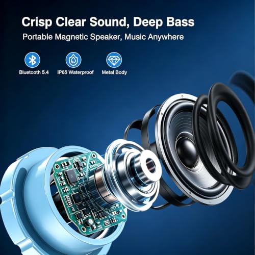 EWA Shower Speaker, Magnetic Portable Bluetooth Speaker with Phone Stand,Metal Portable Wireless Mini Speakers Waterproof with Rotary Control,for Bathroom Gym Home, Birthday Gifts (Blue) - color: Blue