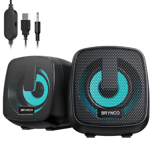 Computer Speakers for Desktop PC, 2.0 Stereo USB-Powered Speakers with 3.5mm AUX, in-Line Volume Control with LED Lights, Compact Plug and Play Speakers for Students, Teens, Monitor, Laptop