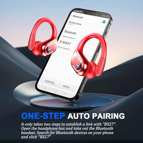 Wireless Earbuds, Sports Bluetooth 5.4 Headphones IPX8 Waterproof, 70H Over Ear Buds with Deep Bass Sound,4 ENC Noise Cancelling Mics, USB-C Fast Charging Earphones with Earhooks for Workout/Running | Bluetooth 5.4, 4 ENC Microphones, Deep Bass Sound, LED