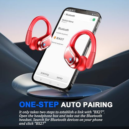 Wireless Earbuds, Sports Bluetooth 5.4 Headphones IPX8 Waterproof, 70H Over Ear Buds with Deep Bass Sound,4 ENC Noise Cancelling Mics, USB-C Fast Charging Earphones with Earhooks for Workout/Running | Bluetooth 5.4, 4 ENC Microphones, Deep Bass Sound, LED