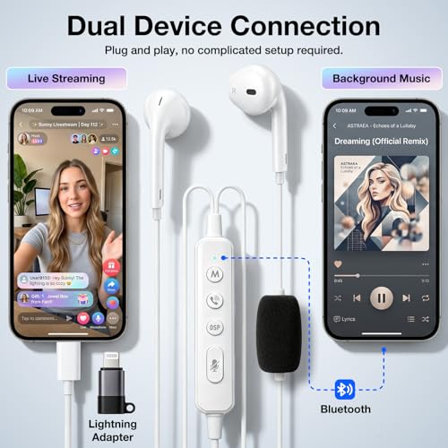 KM08 Live Streaming & Karaoke Headset with Mic, Voice Changer Sound Effects | Built-in Sound Card Voice Changer Effects, In-ear Monitoring Hear Yourself, Plug & Play Ready for TikTok YouTube Podcasting