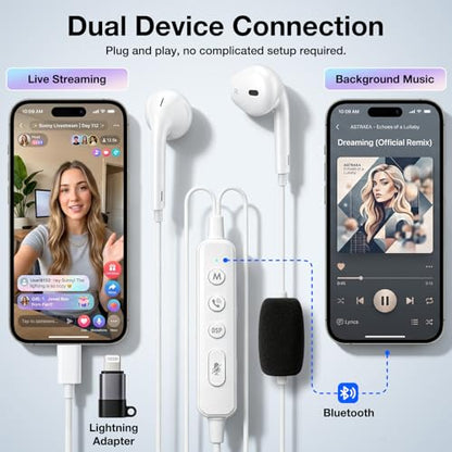 KM08 Live Streaming & Karaoke Headset with Mic, Voice Changer Sound Effects | Built-in Sound Card Voice Changer Effects, In-ear Monitoring Hear Yourself, Plug & Play Ready for TikTok YouTube Podcasting