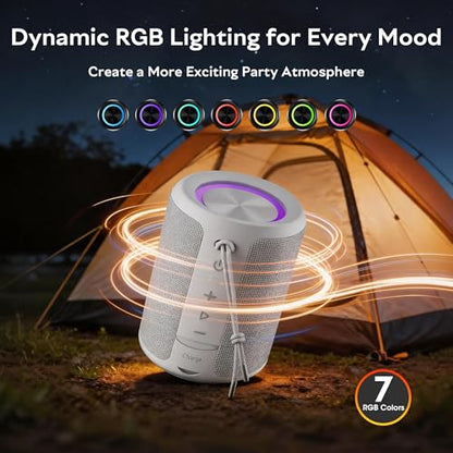 Portable Bluetooth Speaker, IPX7 Waterproof Wireless Speaker with 20W Loud Stereo Sound, 15H Playtime & Beat-Synced RGB Light, Small Outdoor Speaker for Shower, Pool, Beach,Hiking,Gifts(Gray) - color: Gray