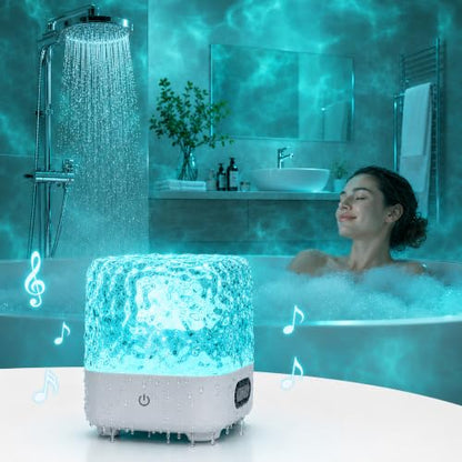Spa-Like Shower Light, Waterproof LED Shower Lamp with Bluetooth Speaker | 16 Colors Rechargeable Ocean Wave Projector Light with Remote & Touch Control, Mood Light for Inside Shower Bathroom Bathtub