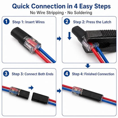 No Strip Solderless Speaker Wire Quick Disconnect Connectors Kit, Includes 40Pcs/20 Pairs, Tape, Zip Ties Install Tools, for Car Audio & 12V Automotive, 16-18 AWG
