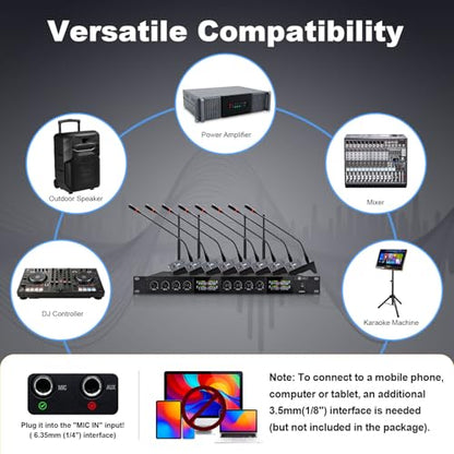 W IN-MIX Wireless Conference Microphone System, 8 Channel Wireless Podium Microphone,8 Gooseneck Mics Adjustable Frequency Super-Low Background Noise for Lecture, Church, Conference, Public Speaking