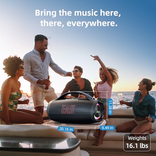 ZEALOT Bluetooth Speaker Loud with Subwoofer, Portable Speaker 160W RMS, bocina Bluetooth, IPX6 Wateproof, HiFi Stereo Sound, 36000mah /EQ/Party Sync/USB/TF/RGB Light, for Home/Outdoor