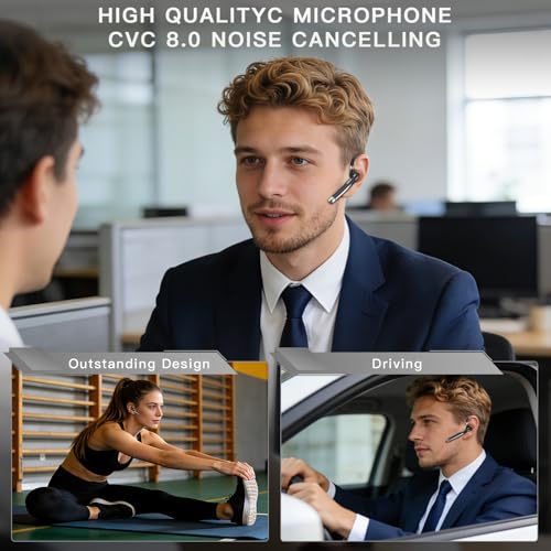 Boytond Bluetooth Headset V6.1,100Hrs Talk Time Dual Noise Cancellation Wireless Earpiece,CVC8.0 Noise Cancelling Wireless Earbud