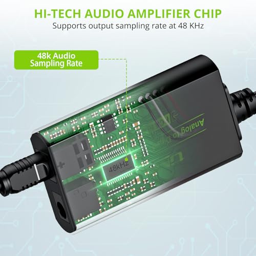 LiNKFOR Analog to Digital Audio Converter RCA to Digital Toslink SPDIF Optical Audio Converter with Optical Cable for Turntable CD DVD to Soundbar | RCA to Digital Toslink SPDIF Optical Audio Converter with Optical Cable for Turntable CD DVD to Soundbar -