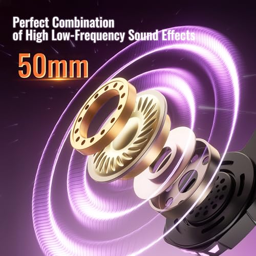 BINNUNE 2.4GHz Wireless Gaming Headset, Bluetooth 5.3 Gaming Headphones with Noise Canceling Mic, 120H Ultra-Long Battery, 50mm Drivers, Multi-Platform for PC / PS5 /PS4/ Switch/Mobile, Purple - color: Purple