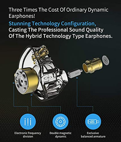 KZ ZSN Pro Dual Drivers 1BA 1DD in Ear Earphones HiFi Power Bass Earbuds Headphones High Clarity Sound Wired Earphones with Detachable Cable for Audiophile Musician - color: ZSN Pro-gray, size: No Mic