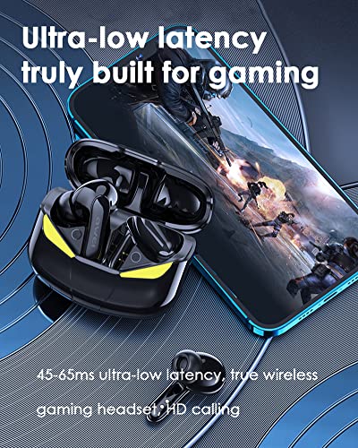 Gaming Earbuds True Wireless Bluetooth 5.1 Gaming Ear Buds with Microphone Deep Bass Hi-Fi Stereo Earbuds 45ms Ultra Low Latency Music Gaming Dual Modes Earphones Waterproof Headphones for PC Laptop