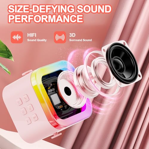 Kids Karaoke Machine Toy Ages 3-12, Wireless Mic BT Speaker, Pink - 1 Mic | Voice Changer, LED Party Lights, Duets, BT 5.3, Mini Rechargeable Portable, Christmas Birthday Gifts for Toddler Boys & Girls - color: Pink - 1
