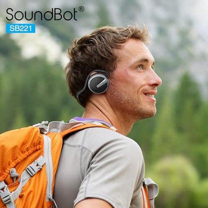 Soundbot Behind the Neck Headphones, Sweat Resistant Secure-Fit for Sports | 20-hr music streaming, 25-hr hands-free calling, built-in voice command, sleek black finish, lightweight all-day comfort fit