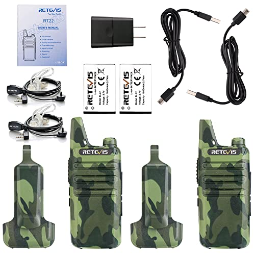 Retevis RT22 Lightweight Walkie Talkies Long Range with Earpiece (2 Pack) - color: Camouflage