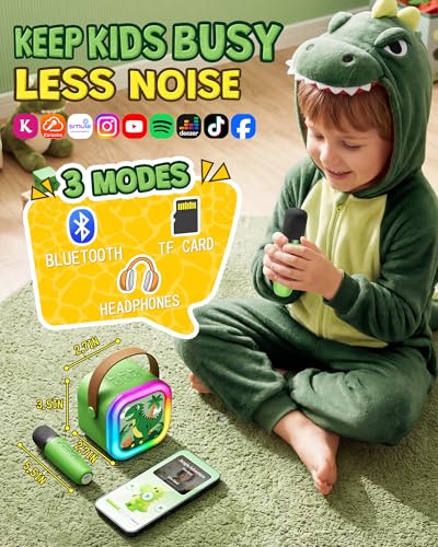 IROO Karaoke Machine for Kids Birthday Gifts for Girls Ages 4-12+ Years Old | 2026 Toys Ideas with 1-Month Karafun Premium, Mini Bluetooth Speaker With 2 Wireless Mics, MP3 Player for Family Home Party - color: Limited Edition Dinosaur