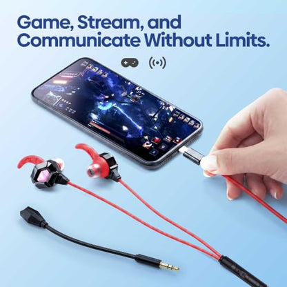 FASTER GH-1C USB-C Wired Gaming Earphones with Detachable Mic, 4.2 ft Cable | 10 mm Driver In-Ear Gaming Headset, detachable microphone. For use with PC, Laptop, PS5, Xbox, Android, iPhone