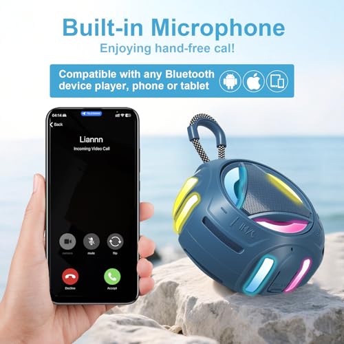 Portable Bluetooth Speaker, IPX7 Waterproof Shower Speaker, Wireless Outdoor Speakers, Floating, Built-in Mic, 24H Playtime with LED Lights, Loud HD Sound, Powerful Bass, Gifts for Unisex - Blue - color: Blue
