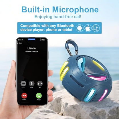 Portable Bluetooth Speaker, IPX7 Waterproof Shower Speaker, Wireless Outdoor Speakers, Floating, Built-in Mic, 24H Playtime with LED Lights, Loud HD Sound, Powerful Bass, Gifts for Unisex - Blue - color: Blue