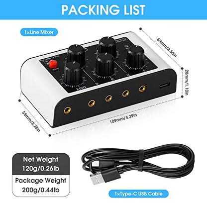 Mini Stereo 4 Channel Line Mixer Headphone Monitoring Club Live Studio Recording