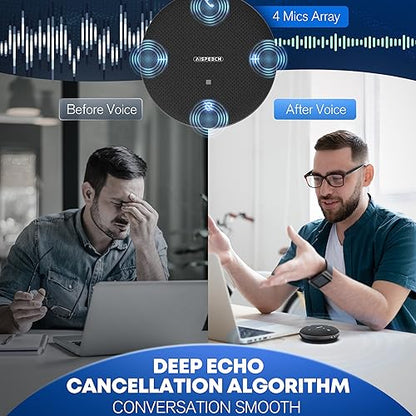 Conference Call Speaker and Microphone for Teams, Zoom, Home Office, Black | AI noise reduction, 360° voice pickup, 4-mic array, full-duplex, 16 ft range, Bluetooth, NFC, USB, up to 8 hours, mobile work - color: M4 Black, style: M4 Omnidirectional Speaker