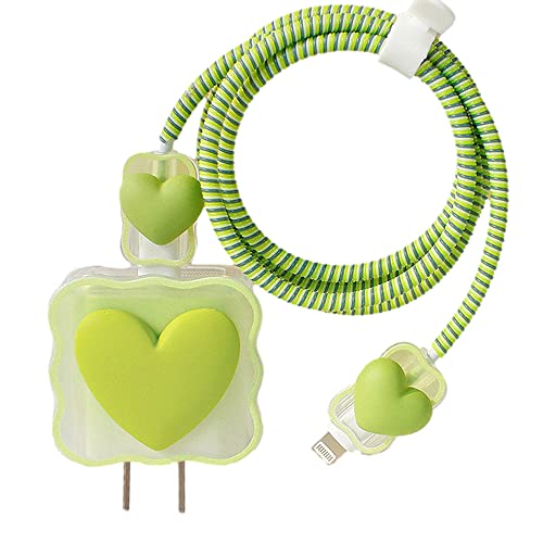 ZOSTLAND 5 in 1 DIY 18W 20W Heart Shape Protector Data Cable USB Charger Line Earphone Wire Saver Organizer Compatible with iPhone 11 12 13 14 15 Pro Max - color: Love Green