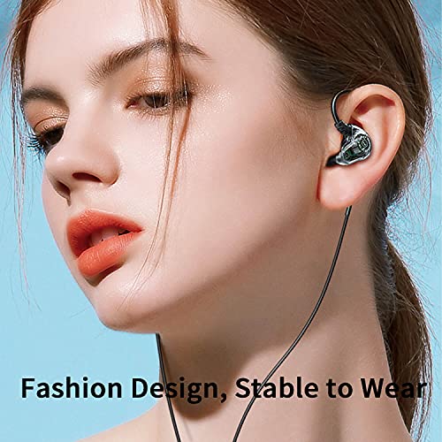 Dual Driver Wired Headphones 3.5mm Jack Earphones Plug in Ear Buds | Extra bass earbuds, wrap around over ear, hifi, microphone, hook, sport, running, aux, braided cable, noise isolation, cord