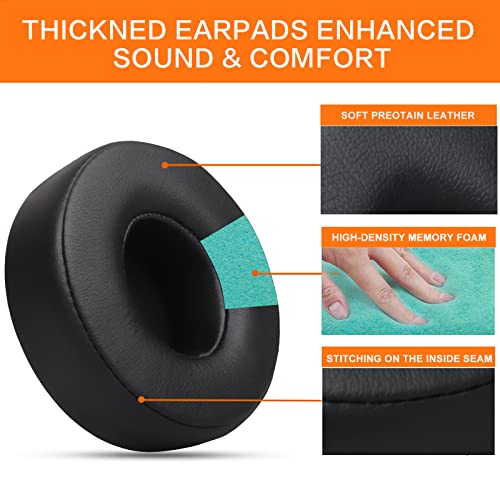Gvoears Replacement Ear Pads for Beats Solo 2 & 3 Headphones Ear Cushions | Stronger Adhesive, Added Memory Foam Thickness (Black) - color: Black