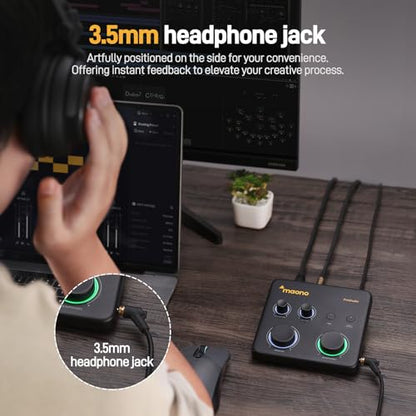 MAONO PS22 Lite USB Audio Interface for PC for Guitar & Vocals Streaming | Low-noise preamp, 24-bit/192kHz, loopback, ASIO driver, routing software, for home studio, DAW recording, OBS, creators