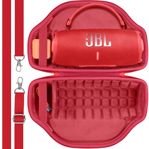 co2CREA Case for JBL Charge 6 Portable Bluetooth Speaker, Red | High-Density Foam Padding, Reinforced Handle, Detachable Shoulder Strap, Compact Lightweight Design, Dust Protection - color: Red Case