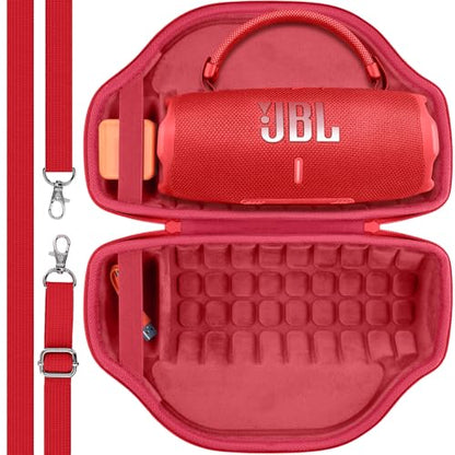 co2CREA Case for JBL Charge 6 Portable Bluetooth Speaker, Red | High-Density Foam Padding, Reinforced Handle, Detachable Shoulder Strap, Compact Lightweight Design, Dust Protection - color: Red Case