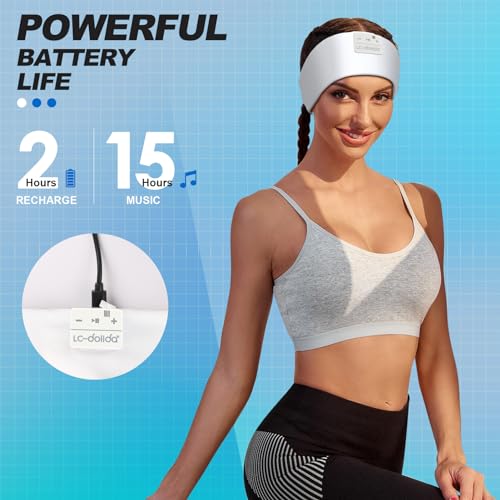 LC-dolida Sleep Headphones Bluetooth 5.4 | Headband Headphones Earphones Wireless | Sleep Mask for Sleeping, Sports, Gifts, Workout, Jogging, Yoga,Insomnia, Air Travel, Meditation - color: Arctic White