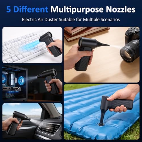 Compressed Air Duster, 130,000RPM Ultra-Powerful Cordless Electric Air Duster with 4000mAh Rechargeable Battery, 3-Gear Adjustable Air Blower for Keyboard, Computer, Car, Home Cleaning