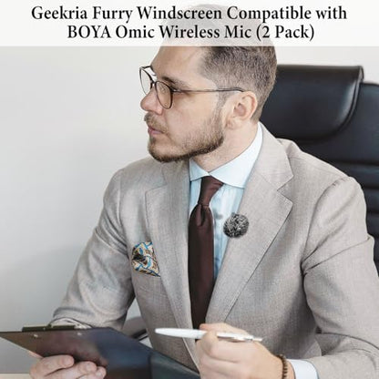 GEEKRIA for Creators Furry Windscreen Compatible with BOYA Omic Wireless Mic, Mic DeadCat Wind Cover Muff, Fluff Cover Windshield, Wind Noise Reduction (Grey / 2 Pack)