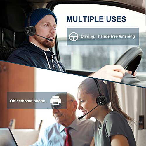 Nightroad Computer Headset with Wireless Charging Base Noise-Cancelling Microphone for Call Centers or Truck Driver Headset