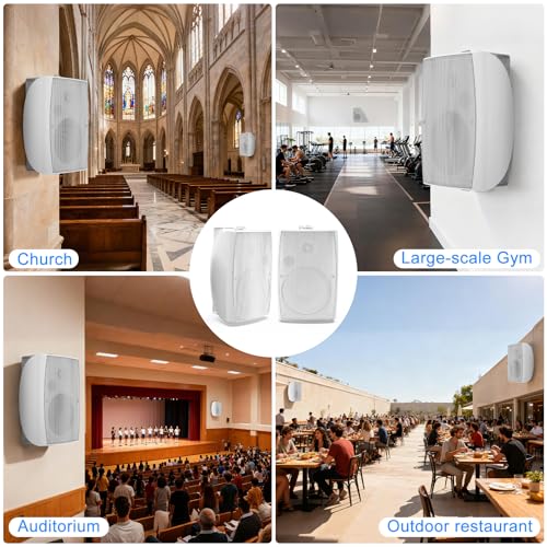 Herdio 8 Inch 600W Outdoor Bluetooth Speakers Waterproof with Powerful Bass, TWS Pairing Wall Mount Durable Loud Sound System | Ideal for Large Spaces: Commercial Areas, Spacious Backyards (White) - color: White