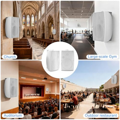 Herdio 8 Inch 600W Outdoor Bluetooth Speakers Waterproof with Powerful Bass, TWS Pairing Wall Mount Durable Loud Sound System | Ideal for Large Spaces: Commercial Areas, Spacious Backyards (White) - color: White