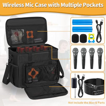 IBVIVIC 8 Slots Wireless Microphone Case with Foam, Microphone Carry Bag | Mic Storage Travel Bag with Shoulder Strap for Singing Party, Travel, Performances, Hosting, Black - size: 8 Slots