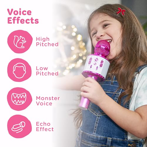 Move2Play, Kids Karaoke Microphone | Includes Pre-Loaded Songs & Bluetooth | Kids Birthday Party Gift | Toy for All Ages 2, 3, 4, 5, 6+ Year Old Girls, Boys & Toddlers - color: All Pink