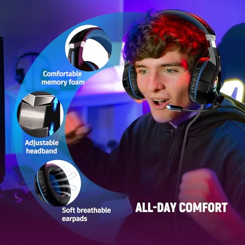 Ozeino Gaming Headset for PC, Ps4, Ps5, Xbox Headset with 7.1 Surround Sound, Gaming Headphones with Noise Cancelling Mic RGB Light Over Ear Headphones for Xbox Series X/S, Switch-Blue - color: Blue