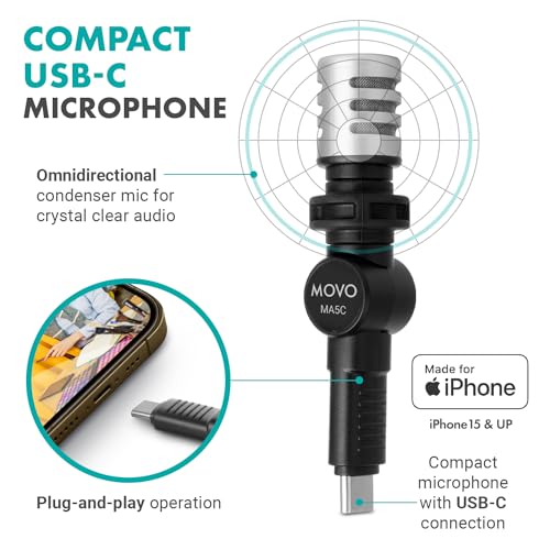Movo USB-C Starter Kit for Content Creators - Smartphone Video Vlogging Kit for iPhone 15/16/17 and up - Includes USB-C Microphone, LED Video Light, Phone Holder, Grip, and Mini Tripod