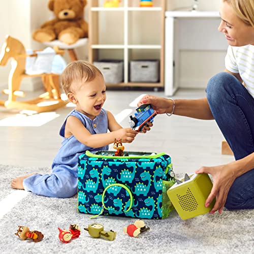 MaidMAX Portable Carrying Case for Toniebox Starter Set and Tonies Figures | Front Window Design Tonies Case with Adjustable Strap, Travel Carry Storage Bag, Waterproof, Green - color: Green-Dinosaur