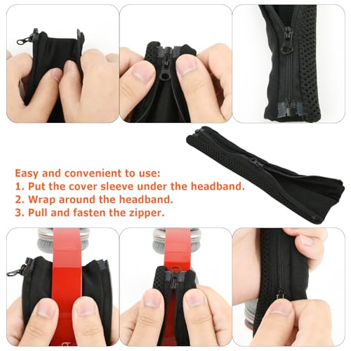 Cosmos 2 Pcs Headphone Headband Cover Sleeve Headband Protector Headphone Protective Cushion Pad with Zipper Installation, Black