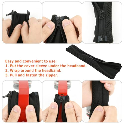 Cosmos 2 Pcs Headphone Headband Cover Sleeve Headband Protector Headphone Protective Cushion Pad with Zipper Installation, Black
