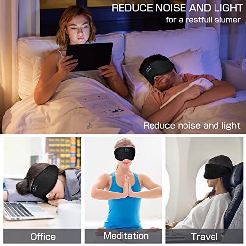 Sleep Headphones Sleep Mask with Bluetooth Headphones, LC-dolida Eye Mask for Sleeping Eye Pillow Sleeping Headphones for Side Sleepers Thin Speaker Cool Gadgets Gifts for Men&Women - color: Black Silk