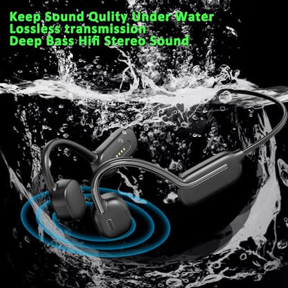Swimming Headphones Bone Conduction Open Ear Headset MP3 Player Built-in 32G Memory IP68 Underwater Waterproof Stereo Bluetooth Earphone LED Screen for Driving Bicycling Running Skiing-CS05 Black - color: Swim Headphone CS05 Black