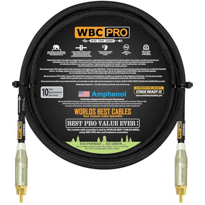 4 Foot - WBC-PRO-Quad Ultra-Silent, Ultra-Flexible, Star-Quad Center-Channel, Subwoofer Cable with Amphenol ACPR-SWH Die-Cast, Gold Plated RCA Connectors & Black Tweed Jacket – Directional Design