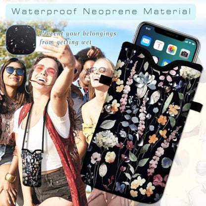 Cell Phone Sleeves Bag Case Crossbody Neoprene Holder Lanyard Phone Pouch for Women Men 7.5 X 4.5 Inches - Flowers - color: Flowers